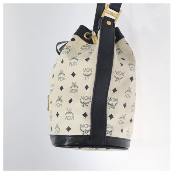 MCM White Black Visetos Vintage Oversized Drawstring Bucket Handbag - Picture 2 of 11
